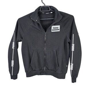 Mens Puma Black Full Zip Sweatshirt Long Sleeve Cotton Polyester Blend Size M
